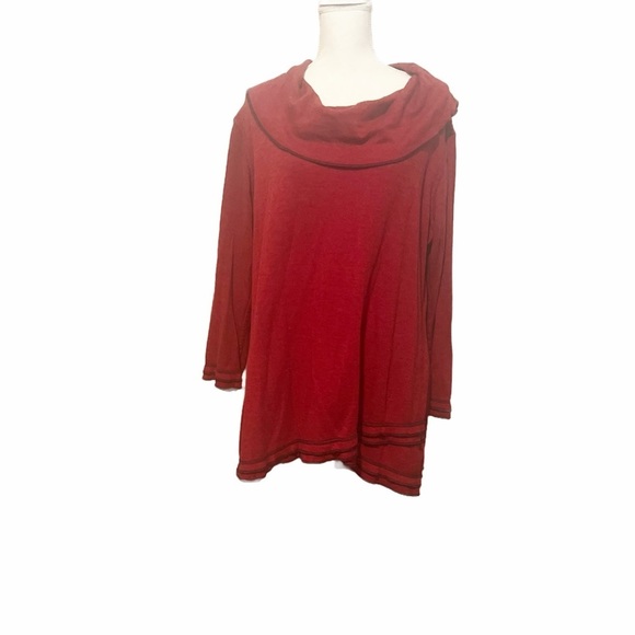 Parsley & Sage Red Tunic with Cowl Neck and Asymmetrical Hem - Picture 1 of 8